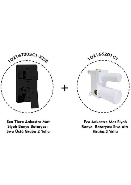 Tiera Ankastre Mat Siyah Banyo Bataryası 2 Parça Set / 2 Yollu (102167205C1-KDE+102166201C1) fiyatları