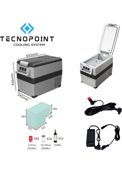 Tecno Point Tecnopoint TC21-11 Taşınabilir Araç Buzdolabı 45 Litre 12V/24V/220V Uyumlu