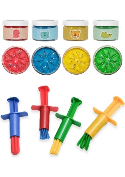 Bonnie Play Dough Doğal Oyun Hamuru 4'lü Glitter ve Enjektör Pres Seti