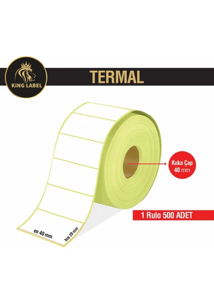 King Label Termal Barkod Etiket 40X20 1 Rulo 500'LÜ Sarım