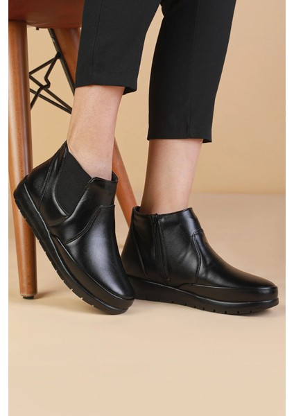 Kadın Siyah Topuk Jelli Rahat Kalıp Fermuarlı Bot Ayakkabı fiyatları