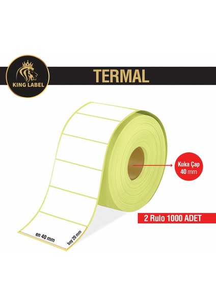 King Label Termal Barkod Etiket 40X20 2 Rulo 500'LÜ Sarım