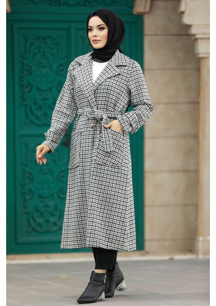 Kazayağı Desenli Gri Kaşe Tesettür Kap 5956GR