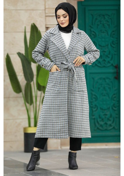 Kazayağı Desenli Gri Kaşe Tesettür Kap 5956GR
