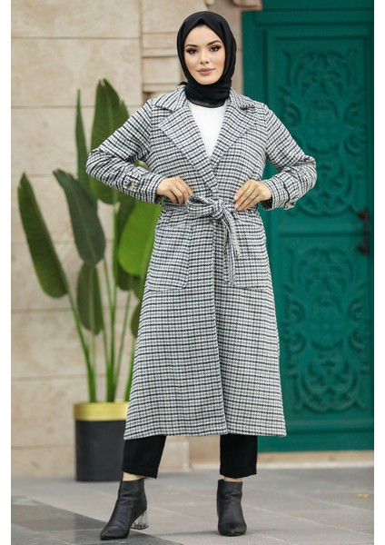 Kazayağı Desenli Gri Kaşe Tesettür Kap 5956GR