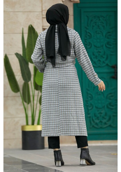 Kazayağı Desenli Gri Kaşe Tesettür Kap 5956GR