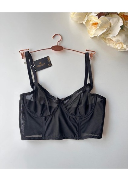 Ivy Siyah Transparan Balenli Korse Tül Sütyen