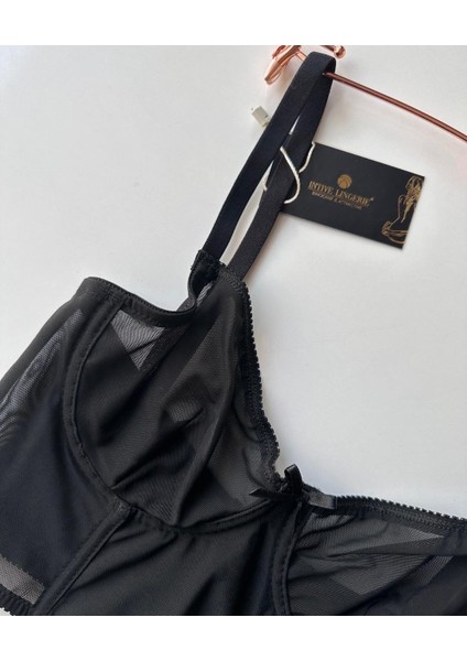 Ivy Siyah Transparan Balenli Korse Tül Sütyen modelleri