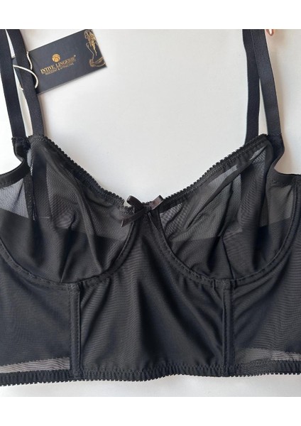 Ivy Siyah Transparan Balenli Korse Tül Sütyen indirimleri