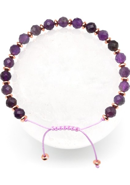 Ametist Doğal Taş Makrome Örme Bileklik