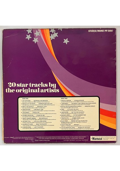 20 Star Tracks Vol. 1 Lp Plak ( Orjinal 1972 Dönem Ingiltere Baskı)