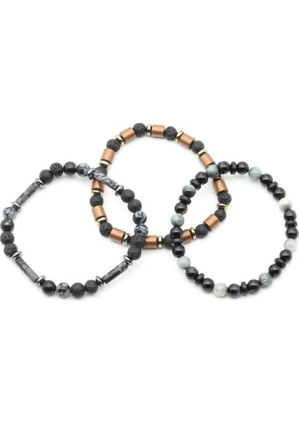 Karlı Obsidyen - Lav - Göz Akik - Kedi Gözü - Oniks - Kokonat - Hematit Doğal Taş Tasarım Bileklik fiyatları