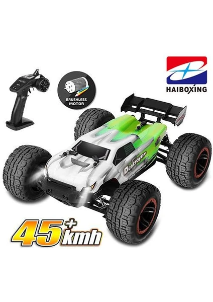 HAIBOXING RC 1/16 Destroyer 45+ KM/H Sürat Uzaktan Kumandalı RC Model Araba RTR Elektrikli 4WD Brushless Fırçasız Truggy Truck (Yeşil)