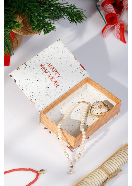 Beyaz Noel Yılbaşı Yeni Yıl Dekorlu Kutu Takı Aksesuar Organizer