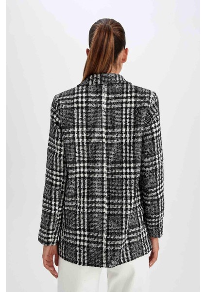 Oversize Fit Kazayağı Desenli Dokulu Tuvit Blazer Ceket V4333AZ22WN