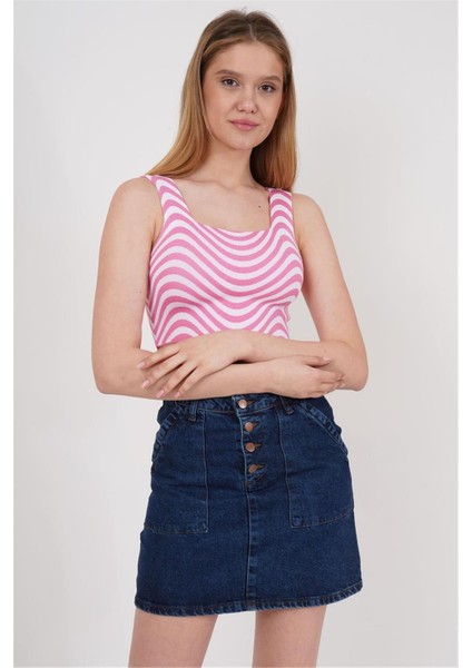 23256429 Triko Zebra Desenli Kare Yaka Crop Atlet Pembe fiyatları