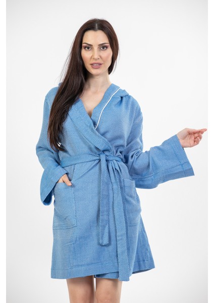 Copenhagen Mavi Comfy Crisscross Kapşonlu Bambu Peştamal Kadın Bornoz L - XL fiyatları