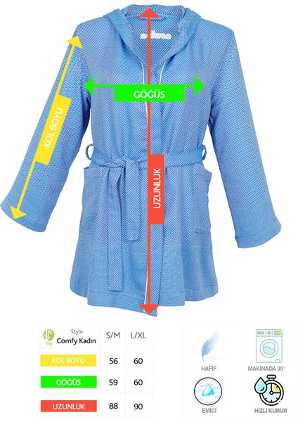Copenhagen Mavi Comfy Crisscross Kapşonlu Bambu Peştamal Kadın Bornoz L - XL indirimleri