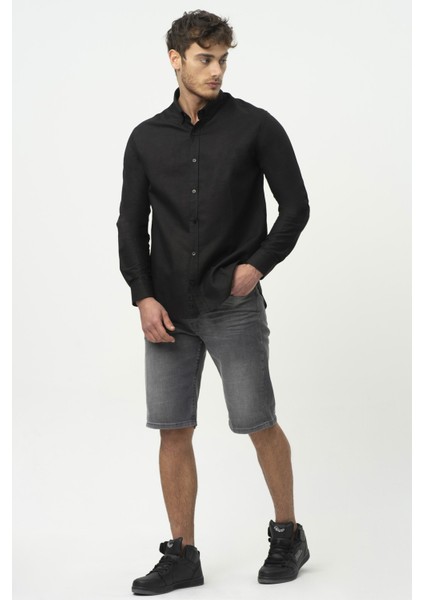 Siyah Uzun Kollu Erkek Keten Gömlek M50090 modelleri