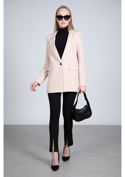 Tek Düğmeli Blazer Ceket - Taş
