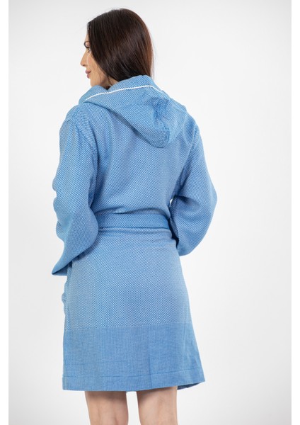 Copenhagen Mavi Comfy Crisscross Kapşonlu Bambu Peştamal Kadın Bornoz/Sabahlık S - M