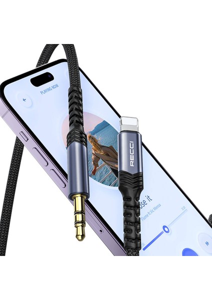 iPhone Aux Kablo Recci RDS-A26 Lightning To 3.5mm Aux Audio Ses Kablo 1.2 Metre