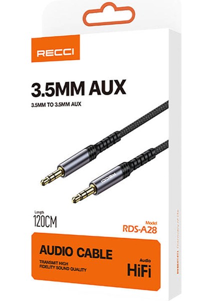 Aux Kablo Recci RDS-A28 3.5mm To 3.5mm Aux Audio Ses Kablo 1.2 Metre