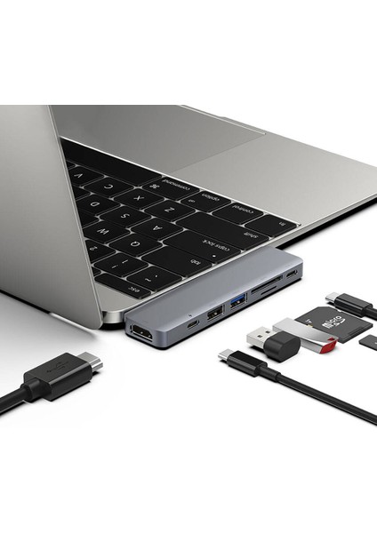 RH08 Type-C To Type-C/sd/tf/usb3.0/usb2.0/hdmı/thunderbolt 3 Bağlantılı 7in2 Hub