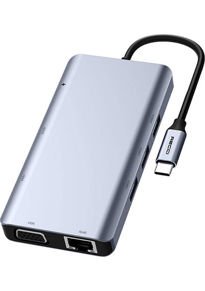 RH09 Type-C To Type-C + Sd/tf + Usb3.0 + Usb2.0 + HDMI + VGA + RJ45 Bağlantılı 9in1 Hub