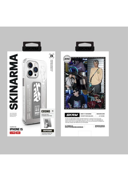 iPhone 15 Pro Uyumlu Kılıf Skinarma Şeffaf Renk Geçişli Airbag Tasarımlı Standlı Cosmo Kapak Gri Gri modelleri