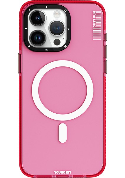iPhone 15 Pro Uyumlu Kılıf Magsafe Şarj Özellikli Youngkit Crystal Color Serisi Kapak Pembe