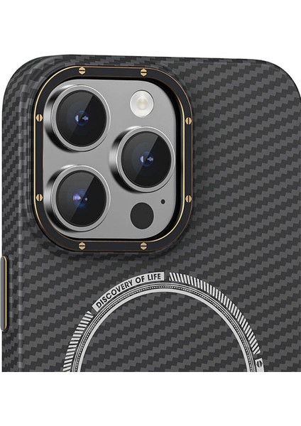 iPhone 15 Pro Max Uyumlu Kılıf Recci Machinist Seri Magsafe Şarj Özellik Magnetik Karbon Kapak Siyah