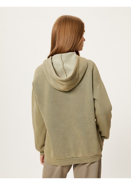 Kapşonlu Baskılı Sweatshirt Şardonlu Uzun Kollu Soluk Efektli