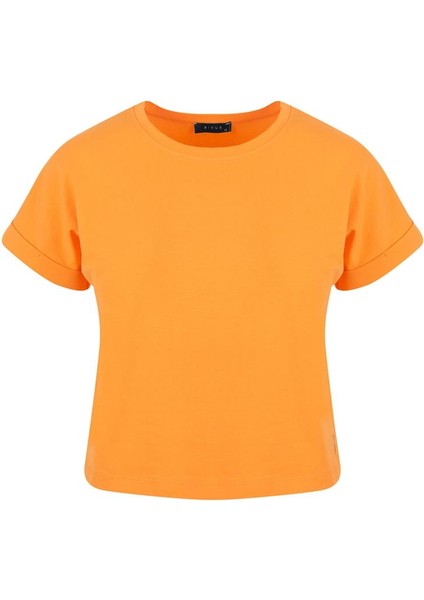 Bisiklet Yaka Basic T-Shirt - Turuncu