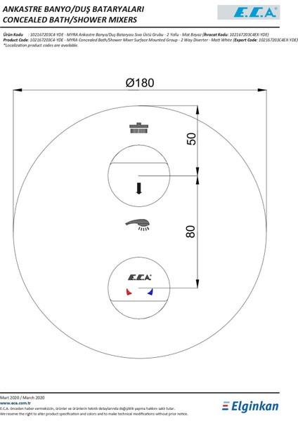 Myra Ankastre Mat Beyaz Banyo Bataryası 2 Parça Set / 2 Yollu (102167203C4-YDE+102166201C4) modelleri