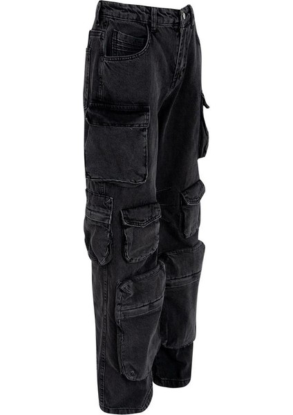 Kargo Cepli Denim Pantolon - Siyah modelleri