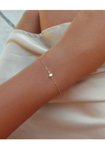925 Ayar Gümüş Zincir Tek Inci Minimal Bileklik