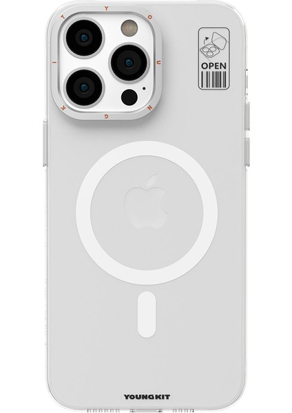 iPhone 15 Pro Max Uyumlu Kılıf Magsafe Şarj Özellik Standlı Youngkit Hermit Bracket Seri Kapak Beyaz