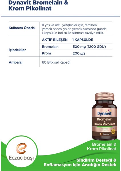 Bromelain Krom Pikolinat 60 Kapsül