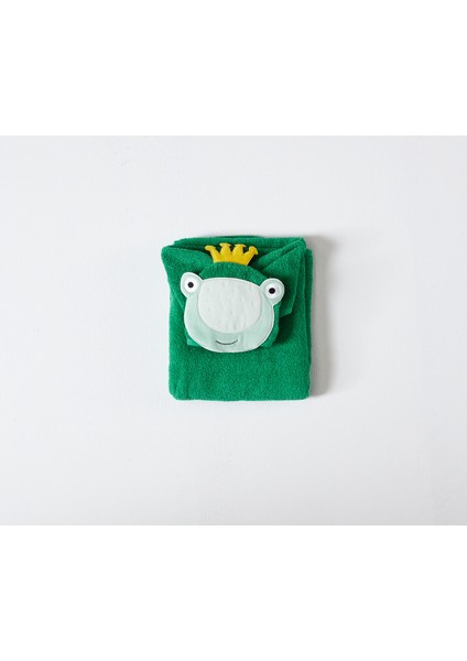 Kral Kurbağa Figürlü Havlu Panço - Piny Bebek Havlu Panço - King Frog - Pamuk fırsatları