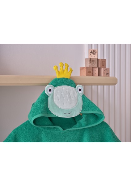 Kral Kurbağa Figürlü Havlu Panço - Piny Bebek Havlu Panço - King Frog - Pamuk indirimleri
