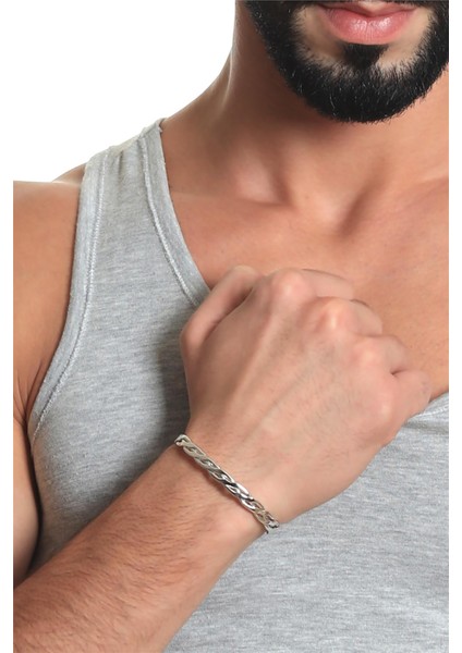 Erkek Gümüş Renk Lak Kaplama Ayarlanabilir Açık Bant Örgü Bileklik