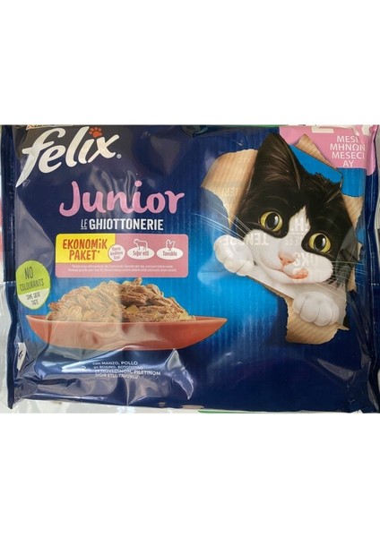 Junior Tavuklu ve Sığır Etli Yaş Kedi Maması 4 x 85 gr12 Adet - 48'li