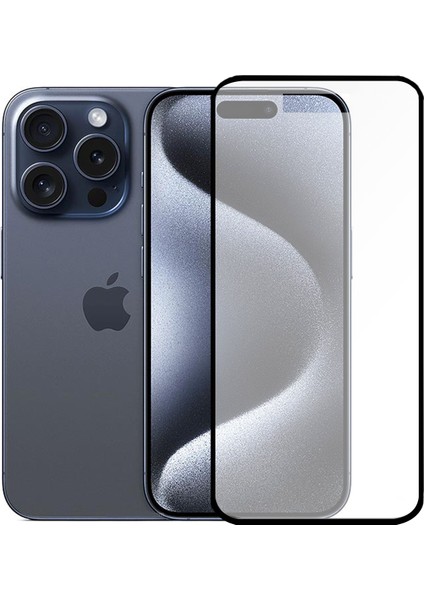 Iphone 15 Pro Max Tam Kaplayan Çerçeveli Tempered Ekran Koruyucu - Siyah AL3276