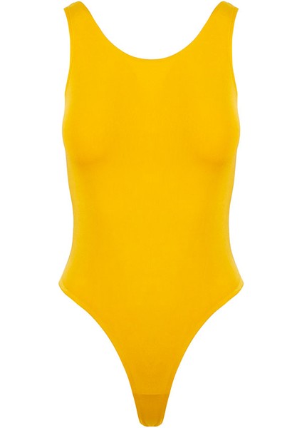 Yüzücü Atlet Kesim Alttan Çıtçıtlı Body - Sarı