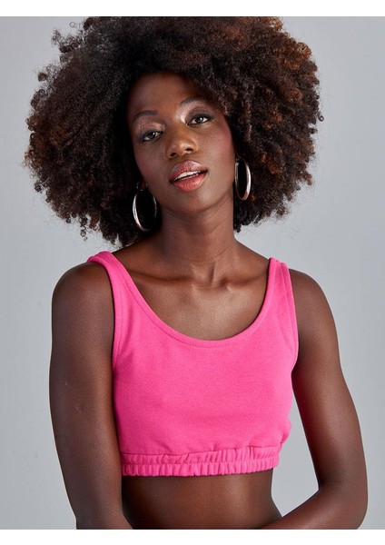 Crop Penye Beli Lastikli Atlet - Pembe