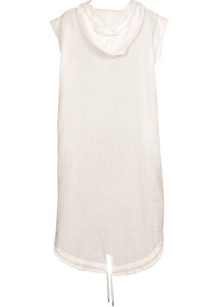Oversize Kapüşonlu Panço-Elbise - Beyaz