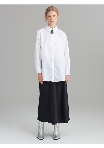 Oversıze Düşük Omuz Gömlek - Beyaz