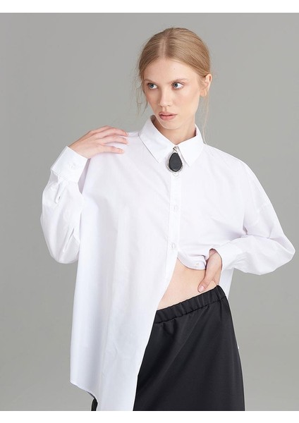 Oversıze Düşük Omuz Gömlek - Beyaz fırsatları