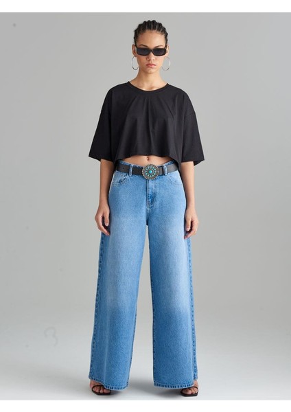 Oversize Crop T-Shirt - Siyah